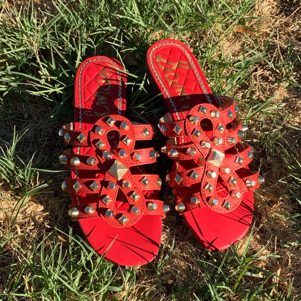 Sam Edelman orange sandal slides with studs